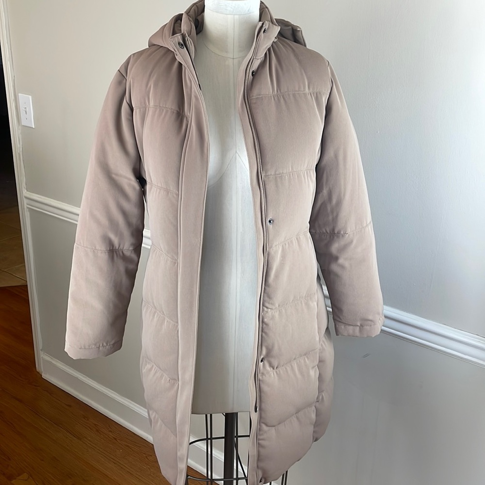 Talbots Petites Down Long Puffer Coat size small color Tan